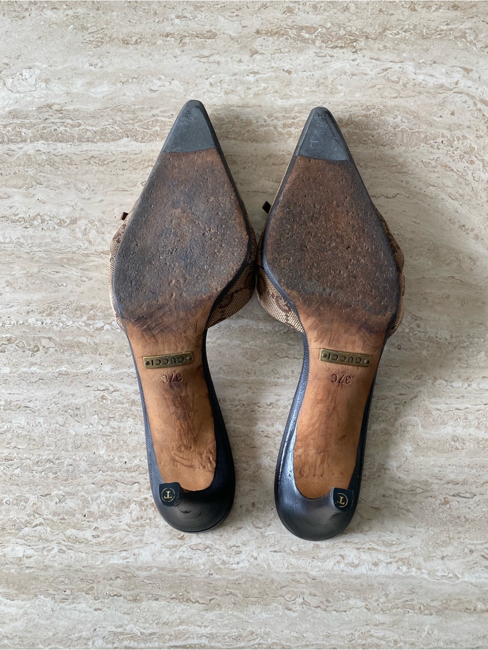 Vintage Gucci GG Canvas Tie Mule Heels - Picture 10 of 11